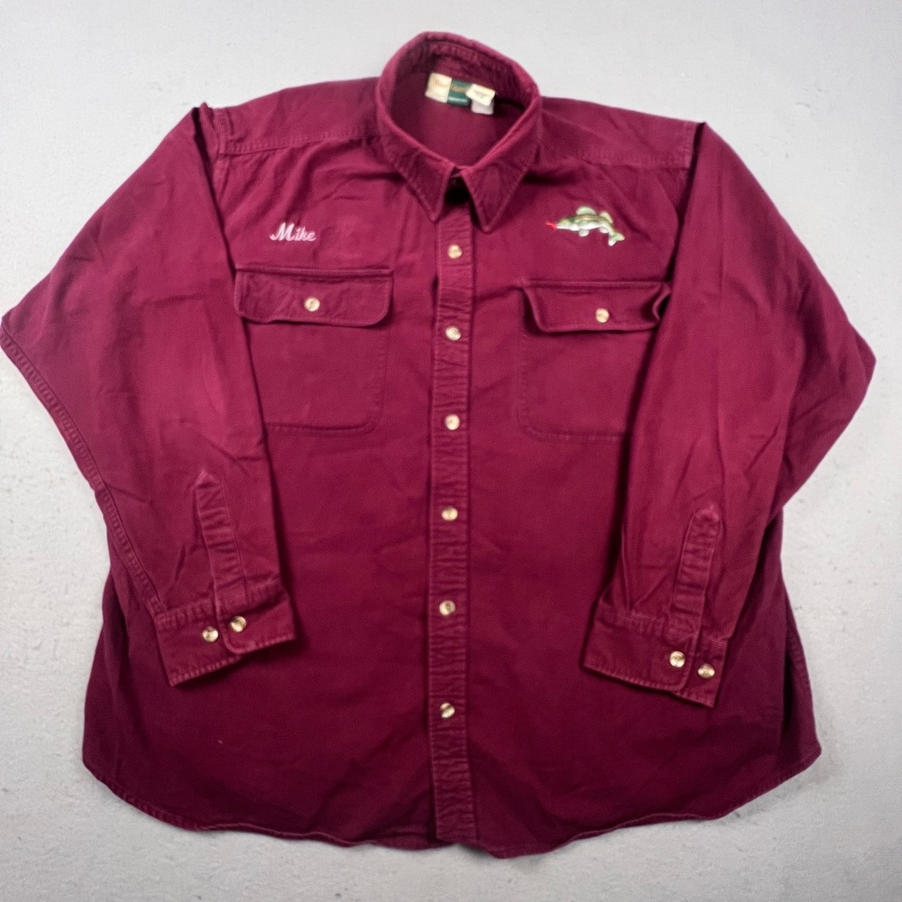 Wear Guard Button Down Shirt Mens 2XL Burgundy Fish Mike Embroidery Workwear